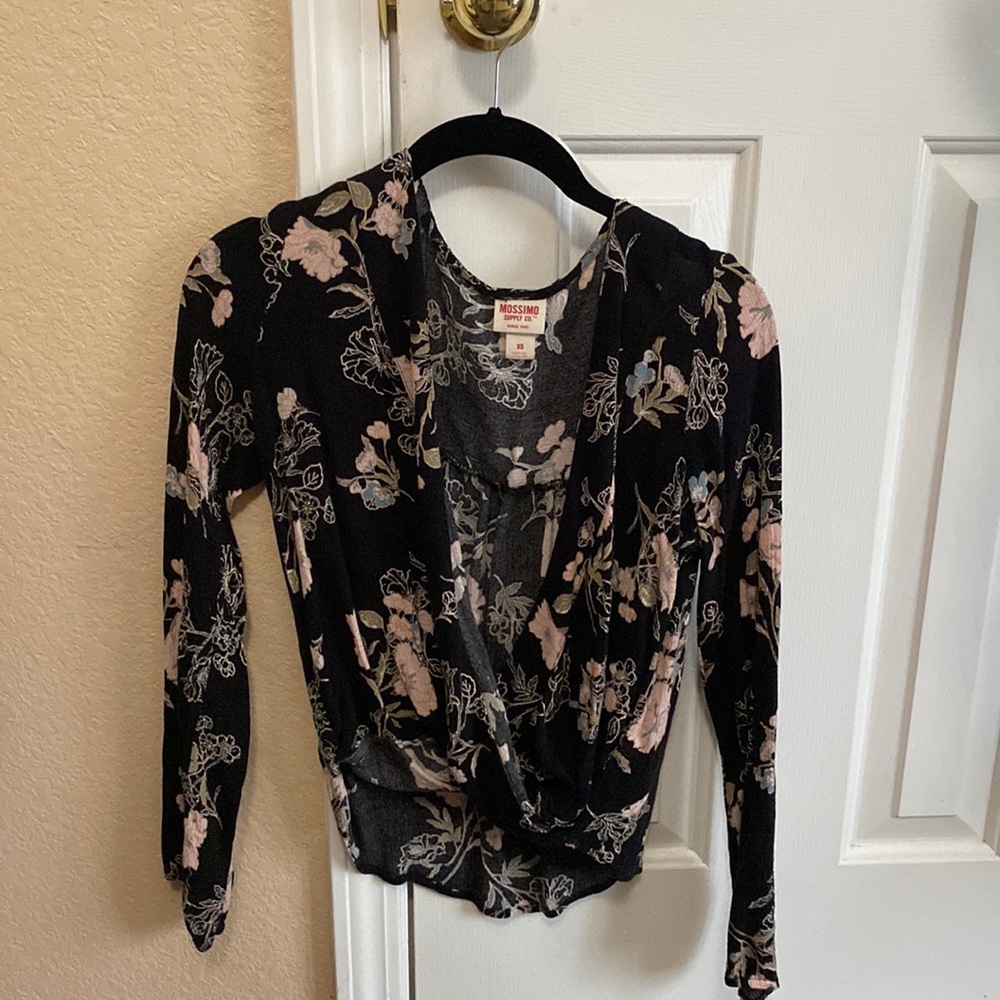 Floral Print Blouse Open Front